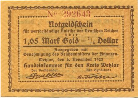 Wetzlar - Handelskammer des Kreises - 6.11.1923 - .1.05 Gold-Mark 