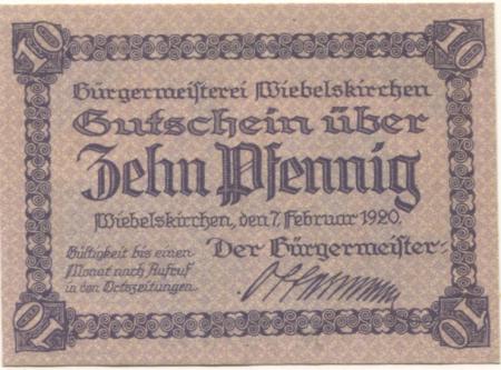 Wiebelskirchen (heute: Neunkirchen) - Bürgermeisterei - 7.2.1920 - 10 Pfennig 