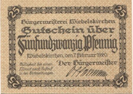 Wiebelskirchen (heute: Neunkirchen) - Bürgermeisterei - 7.2.1920 - 25 Pfennig 