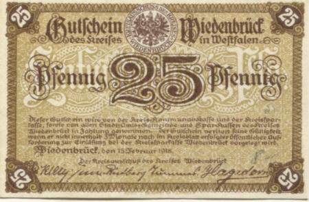 Wiedenbrück (heute: Rheda-Wiedenbrück) - Kreis - 15.2.1918 - 25 Pfennig 