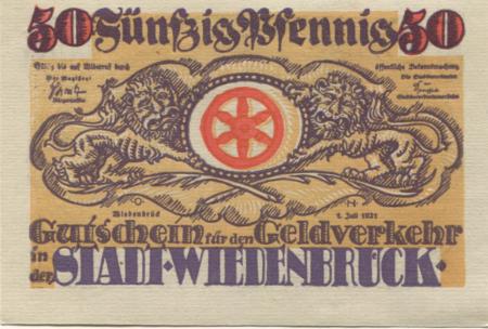 Wiedenbrück (heute: Rheda-Wiedenbrück) - Stadt - 1.7.1921 - 50 Pfennig 