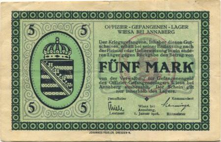 Wiesa (Thermalbad Wiesenbad) - Offizier-Gefangenenlager - 1.1.1916 - 5 Mark 