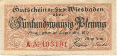 Wiesbaden - Stadt - September 1919 - 25 Pfennig 