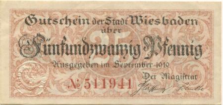 Wiesbaden - Stadt - September 1919 - 25 Pfennig 