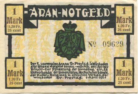 Wiesbaden - Freytag, Dr. (Souveräner Aran) - 21.4.1921 - 5.4.1922 - 1 Mark 