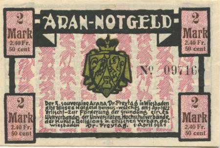 Wiesbaden - Freytag, Dr. (Souveräner Aran) - 21.4.1921 - 5.4.1922 - 2 Mark 