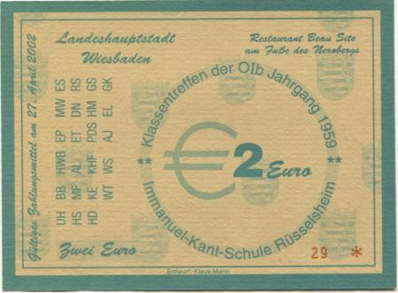 Wiesbaden - Klassentreffen OIb Jahrgang 1959, Immanuel Kant-Schule, Rüsselsheim, Restaurant Beau Site Wiesbaden - 27.4.2002 - 2 Euro 