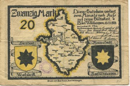 Wildungen (Bad) - Eder-Kreis - 15.11.1922 - 20 Mark 