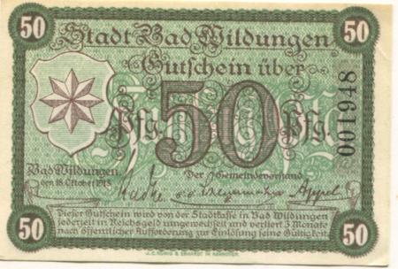 Wildungen (Bad) - Stadt - 18.10.1918 - 50 Pfennig 