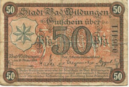 Wildungen (Bad) - Stadt - 18.10.1918 - 50 Pfennig 