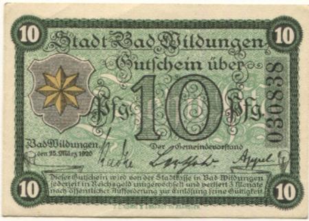 Wildungen (Bad) - Stadt - 25.3.1920 - 10 Pfennig 
