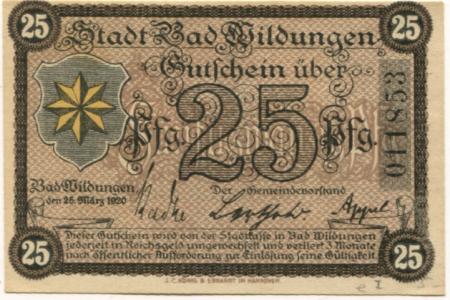 Wildungen (Bad) - Stadt - 25.3.1920 - 25 Pfennig 