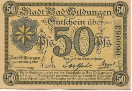 Wildungen (Bad) - Stadt - 25.3.1920 - 50 Pfennig 