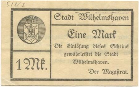 Wilhelmshaven - Stadt - - 1.2.1919 - 1 Mark 