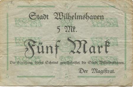 Wilhelmshaven - Stadt - - 1.2.1919 - 5 Mark 