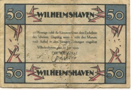 Wilhelmshaven - Stadt - 10.6.1920 - 50 Pfennig 