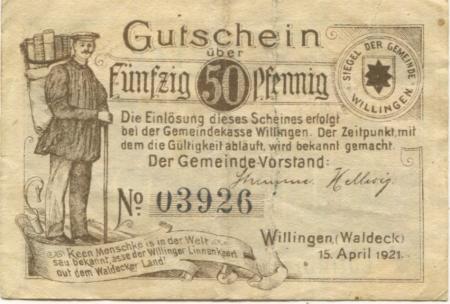 Willingen - Gemeinde - 15.4.1921 - 50 Pfennig 