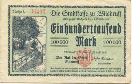 Wilsdruff - Stadt - 18.8.1923 - 100000 Mark 