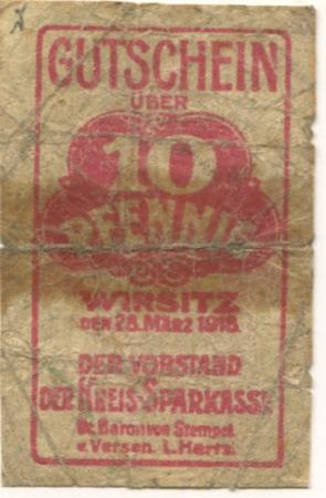 Wirsitz (heute: PL-Wyrzysk) - Kreissparkasse - 28.3.1918 - 10 Pfennig 