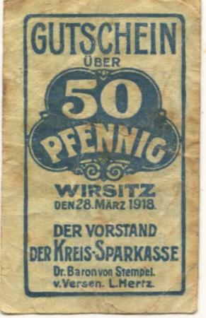Wirsitz (heute: PL-Wyrzysk) - Kreissparkasse - 28.3.1918 - 50 Pfennig 