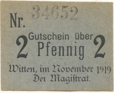 Witten - Stadt - November 1919 - 2 Pfennig 