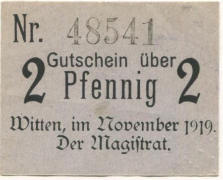 Witten - Stadt - November 1919 - 2 Pfennig 