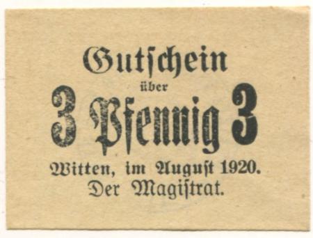 Witten - Stadt - August 1920 - 3 Pfennig 