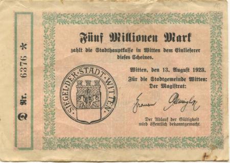 Witten - Stadt - 13.8.1923 - 5 Millionen Mark 