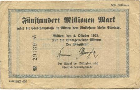 Witten - Stadt - 4.10.1923 - 500 Millionen Mark 