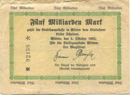 Witten - Stadt - 4.10.1923 - 5 Milliarden Mark 