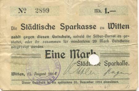 Witten - Städtische Sparkasse - 11.8.1914 - 31.12.1914 - 1 Mark 
