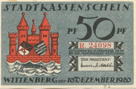 Wittenberg - Stadt - 10.12.1920 - 31.12.1920 - 50 Pfennig 