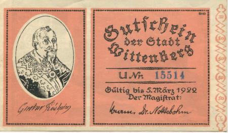 Wittenberg - Stadt - - 5.3.1922 - 50 Pfennig 