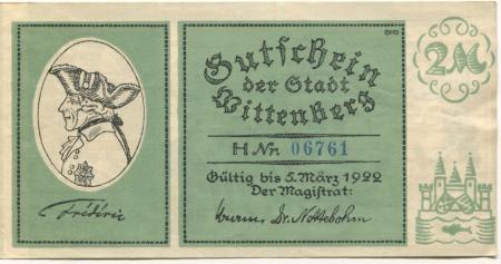 Wittenberg - Stadt - - 5.3.1922 - 2 Mark 