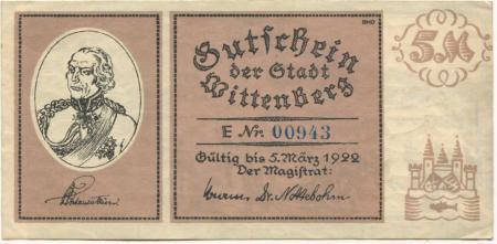 Wittenberg - Stadt - - 5.3.1922 - 5 Mark 