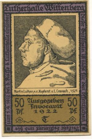 Wittenberg - Lutherhalle - 26.2.1922 - 1.4.1922 - 50 Pfennig 