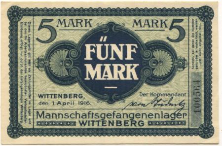 Wittenberg - Mannschaftsgefangenenlager - 1.4.1916 - 5 Mark 
