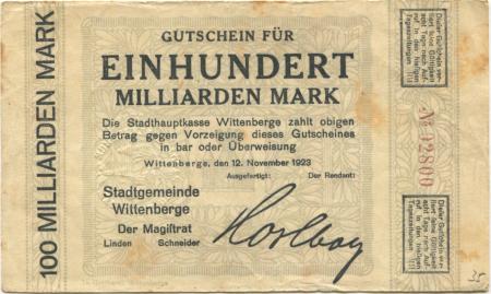 Wittenberge - Stadt - 12.11.1923 - 100 Milliarden Mark 
