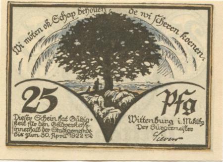 Wittenburg - Stadt - - 30.4.1922 - 25 Pfennig 