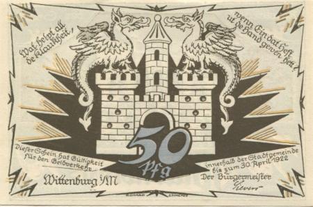 Wittenburg - Stadt - - 30.4.1922 - 50 Pfennig 