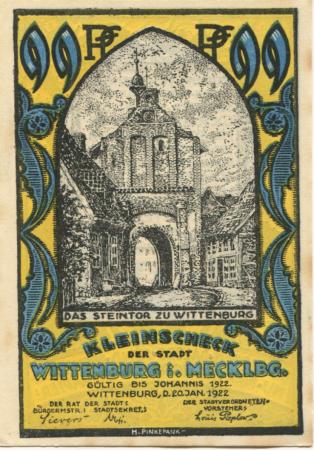 Wittenburg - Stadt - 20.1.1922 - 23.6.1922 - 99 Pfennig 