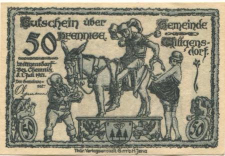 Wittgensdorf (heute: Chemnitz) - Gemeinde - 1.7.1921 - 50 Pfennig 