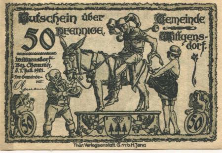 Wittgensdorf (heute: Chemnitz) - Gemeinde - 1.7.1921 - 50 Pfennig 
