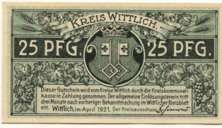 Wittlich - Kreis - April 1921 - 25 Pfennig 