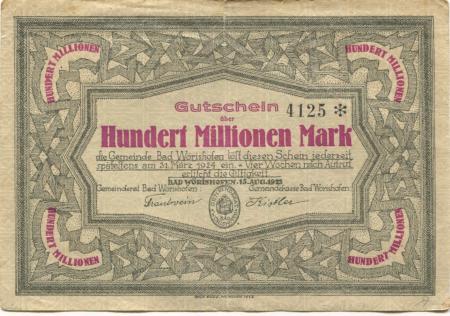 Wörishofen (Bad) - Gemeinde - 15.8.1923 - 31.3.1924 - 100 Millionen Mark 