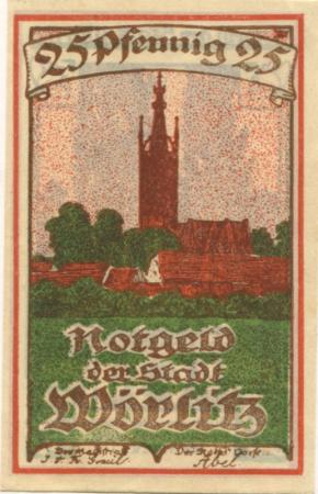 Wörlitz (heute: Oranienbaum) -  Stadt  - - 1.7.1921 - 25 Pfennig 