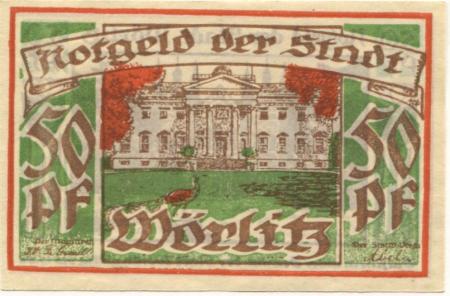 Wörlitz (heute: Oranienbaum) - Stadt - - 1.7.1921 - 50 Pfennig 