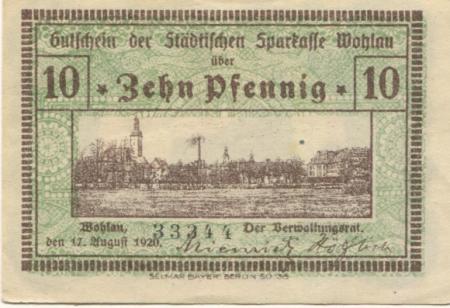 Wohlau (heute: PL-Wolów) - Städtische Sparkasse - 17.8.1920 - 10 Pfennig 