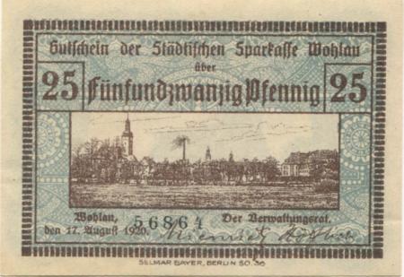 Wohlau (heute: PL-Wolów) - Städtische Sparkasse - 17.8.1920 - 25 Pfennig 