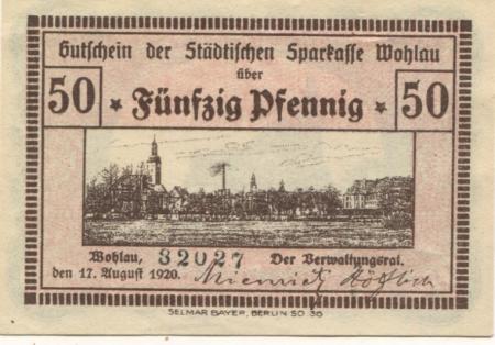 Wohlau (heute: PL-Wolów) - Städtische Sparkasse - 17.8.1920 - 50 Pfennig 
